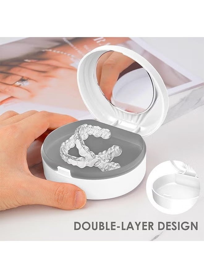 Portable Denture Case with Mirror, Storage False Teeth Container Cups Holder, Orthodontic Mouth Guard Case with Brush (White) - Image 5